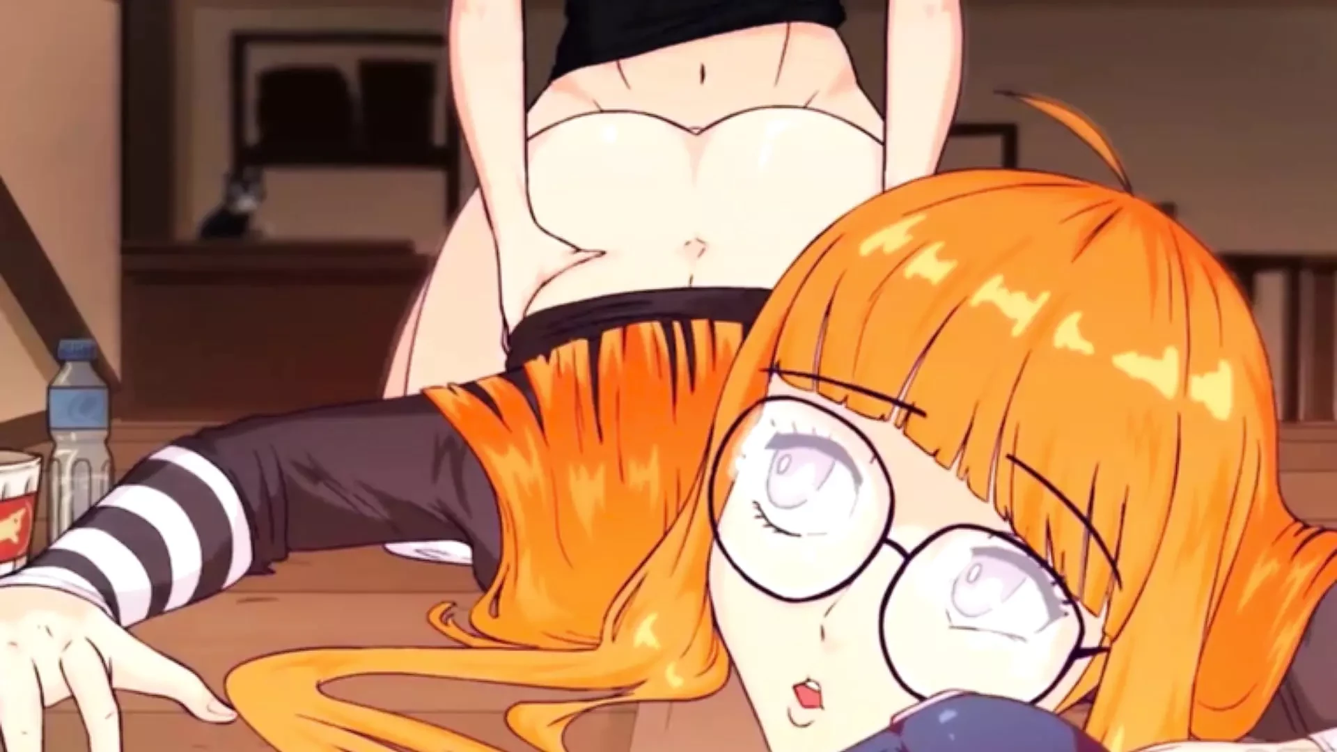 The Redhead is Passionately Playing Videogames and Doesn’t Notice the Boner Between her Legs