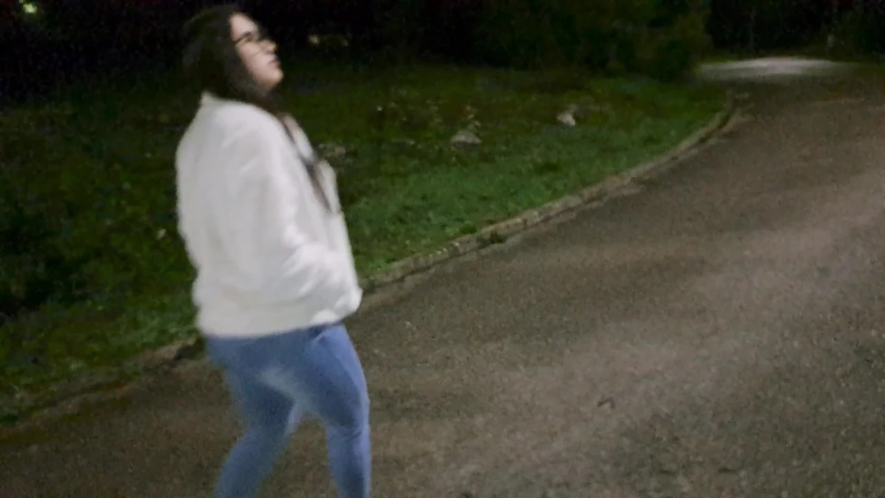 Stepsister gives a blowjob while taking a walk in the woods outdoor